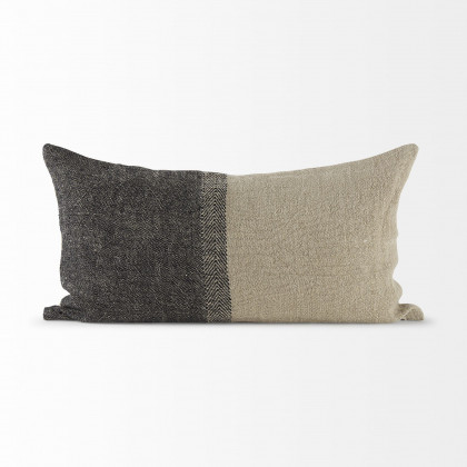 Mercana Isolde 14L x 26W Fabric Color Blocked Decorative Pillow Cover - Beige/Black, Rectangular