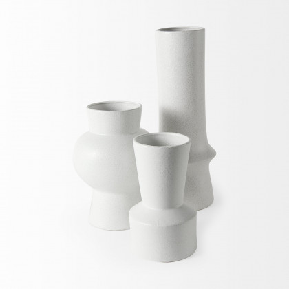 Mercana Laforge White Vase - White, H9"