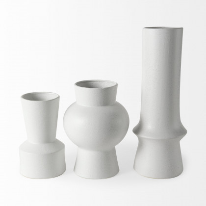 Mercana Laforge White Vase - White, H11"