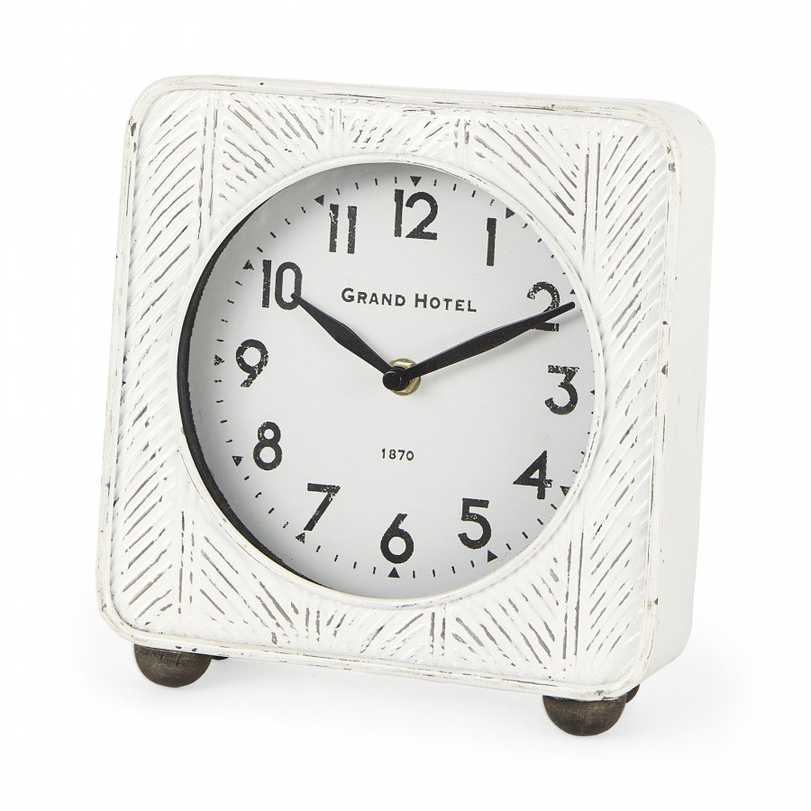 Mercana Karl Iron Rounded Square Table Clock - White