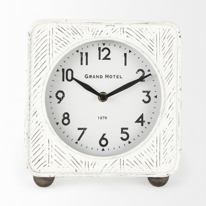 Mercana Karl Iron Rounded Square Table Clock - White