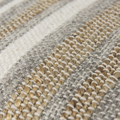 Mercana - Aahana White/Taupe/Gray Striped Hemp and Cotton Pouf