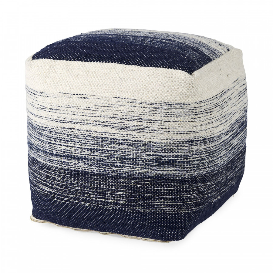 Mercana - Damini Blue/Cream Wool and Cotton Pouf