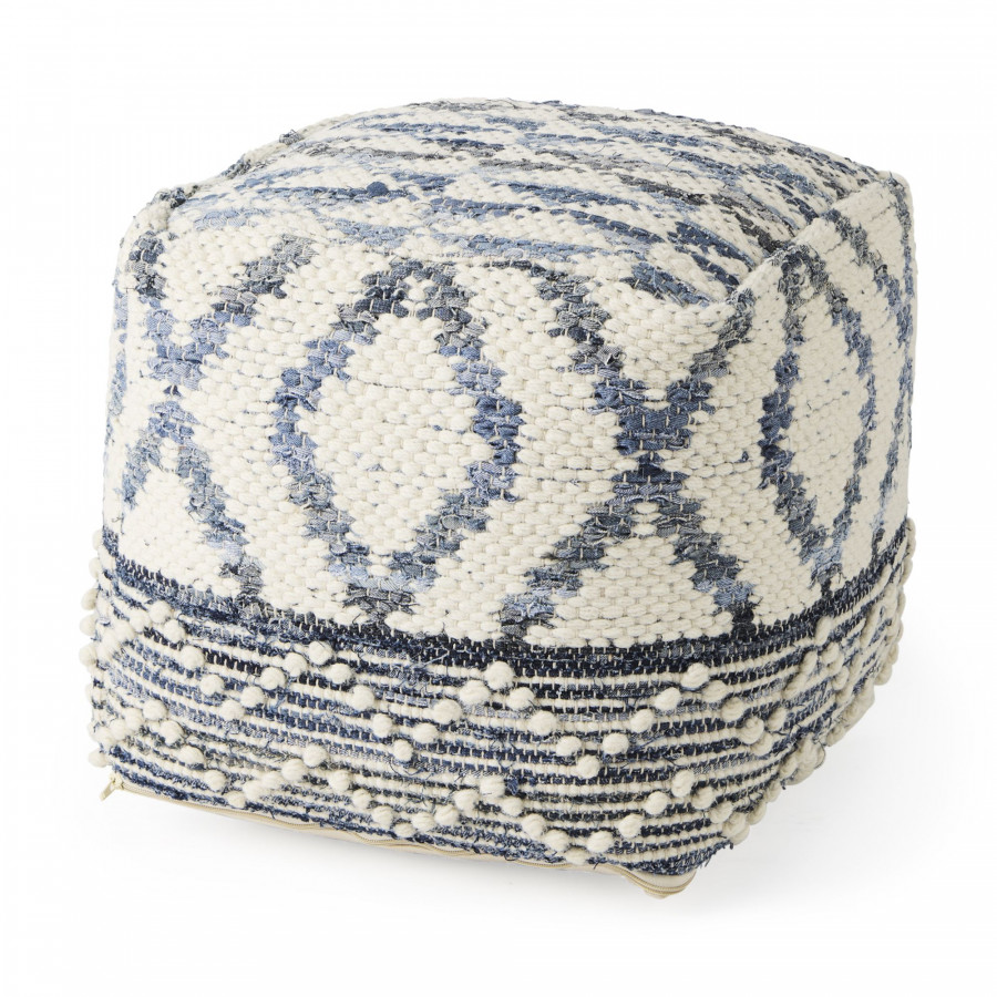 Mercana - Eshana Cream Wool and Denim Patterned Pouf