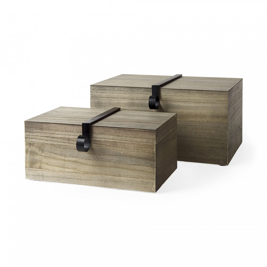 Mercana - Josh Light Brown Wood/Metal Detail Boxes (Set of 2)