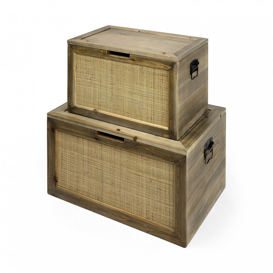 Mercana - Sonny Brown Wood and Wicker/Metal Detail Rectangular Boxes (Set of 2)