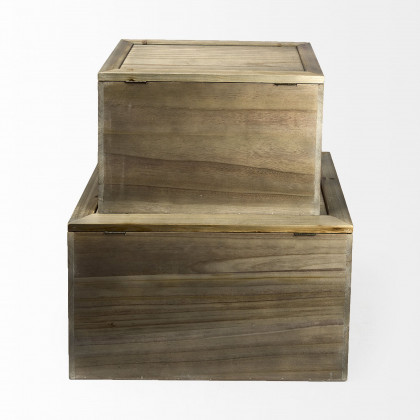 Mercana - Sonny Brown Wood and Wicker/Metal Detail Rectangular Boxes (Set of 2)