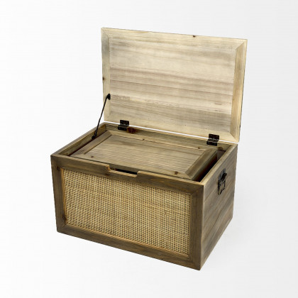 Mercana - Sonny Brown Wood and Wicker/Metal Detail Rectangular Boxes (Set of 2)