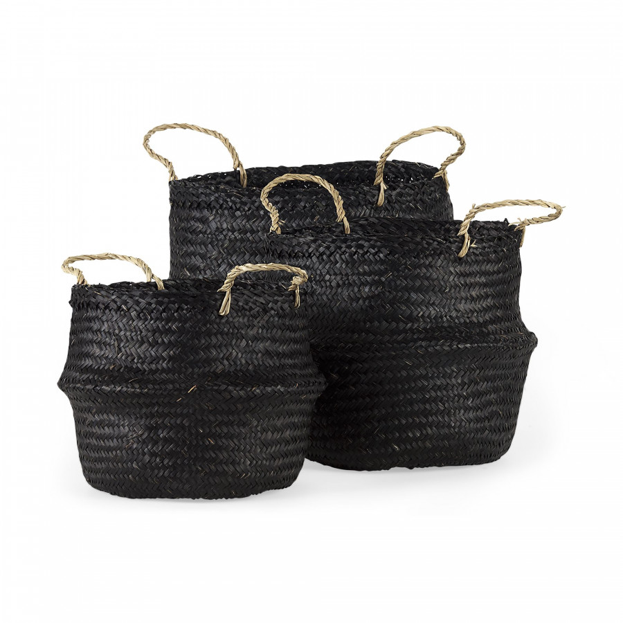 Mercana - Ella Black Seagrass Basket/Light Brown Handles (Set of 3)