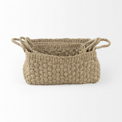 Mercana - Emra Light Brown Seagrass Rectangular Basket/Handles (Set of 3)