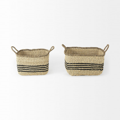 Mercana - Emma Light Brown Seagrass Rectangular Basket/Black Stripes (Set of 2)