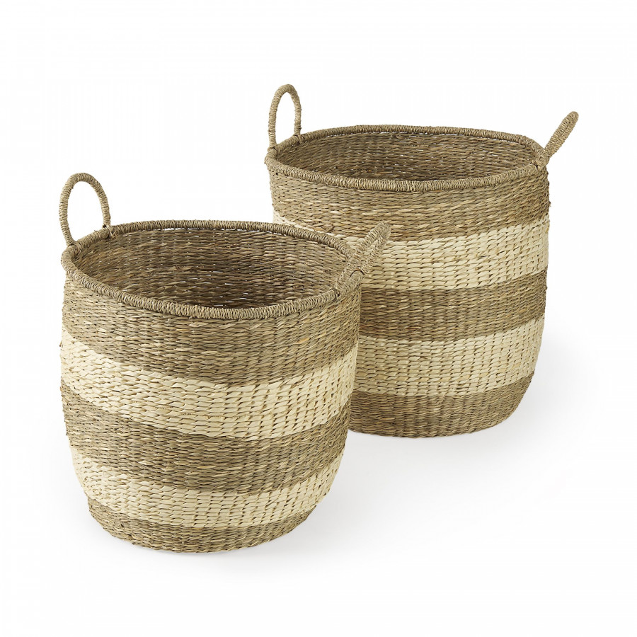 Mercana - Bradley Light Brown W/Striped Seagrass Basket/Handles (Set of 2)