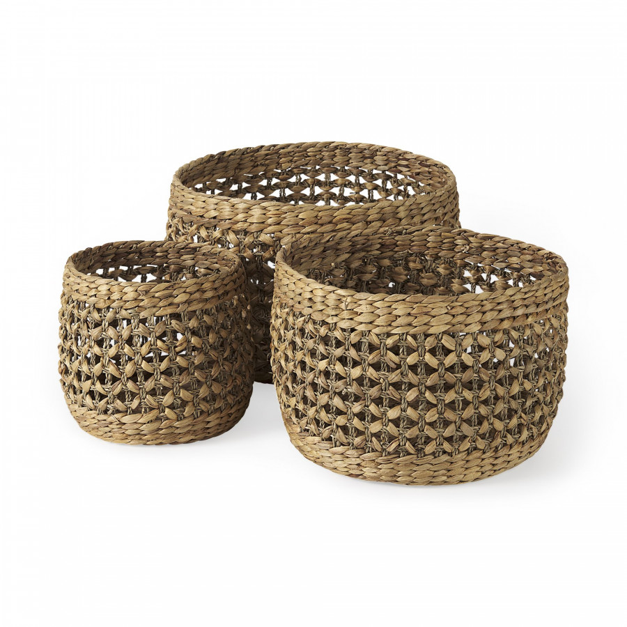 Mercana - Dakota Medium Brown Seagrass Round Basket (Set of 3)