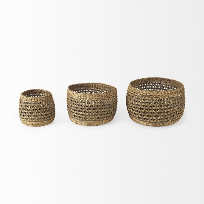 Mercana - Dakota Medium Brown Seagrass Round Basket (Set of 3)