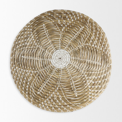 Mercana Mekhi Wall Hanging Plate Seagrass with White String Round - Beige/White