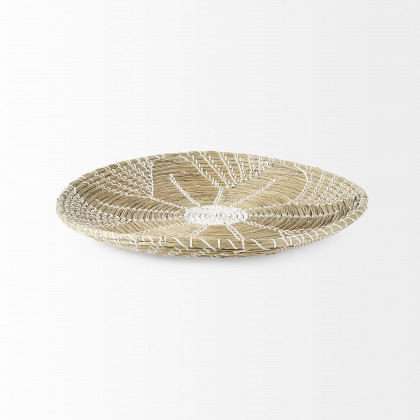 Mercana Mekhi Wall Hanging Plate Seagrass with White String Round - Beige/White