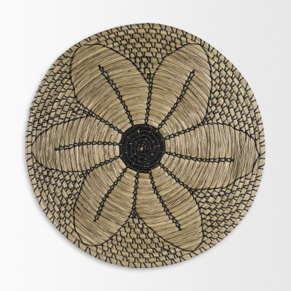 Mercana Mekhi Wall Hanging Plate Seagrass with Black String Round - Beige/Black