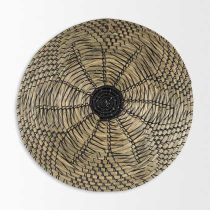 Mercana Mekhi Wall Hanging Plate Seagrass with Black String Round - Beige/Black