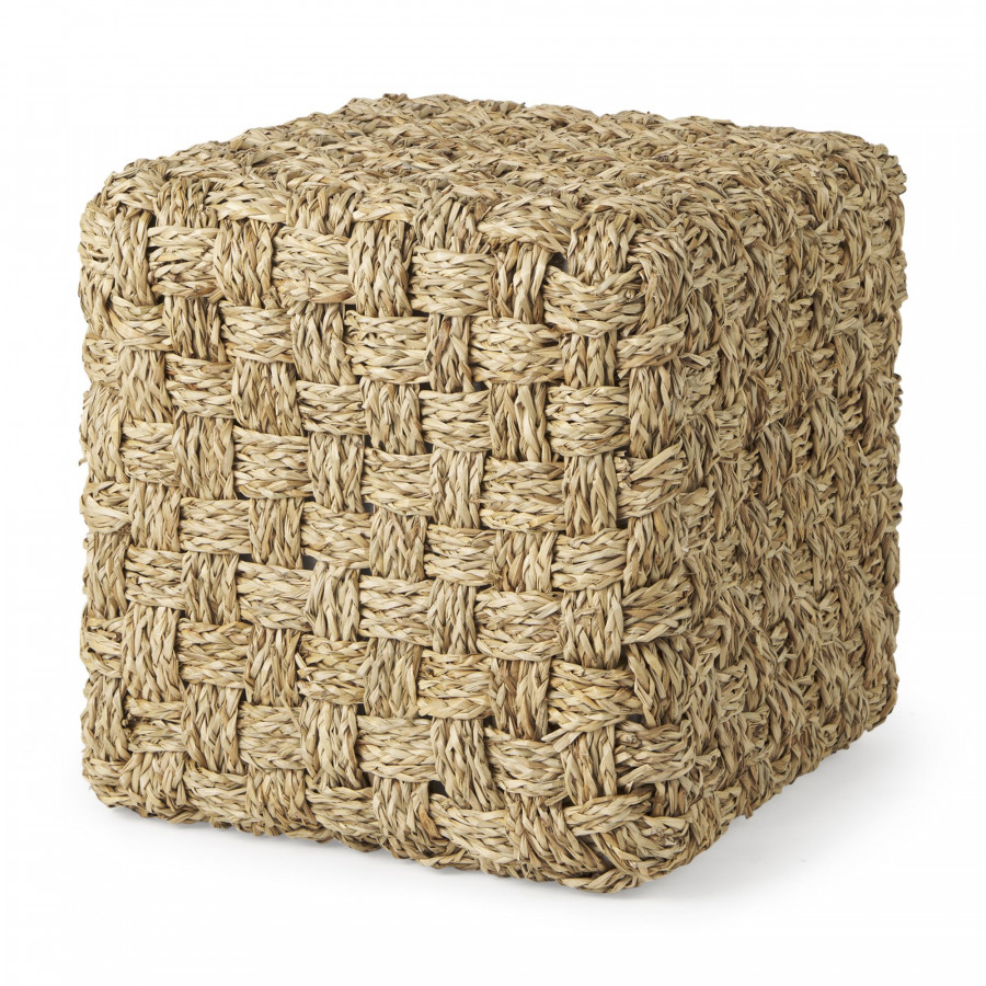 Mercana - Adele Medium Brown Seagrass Woven Square Pouf