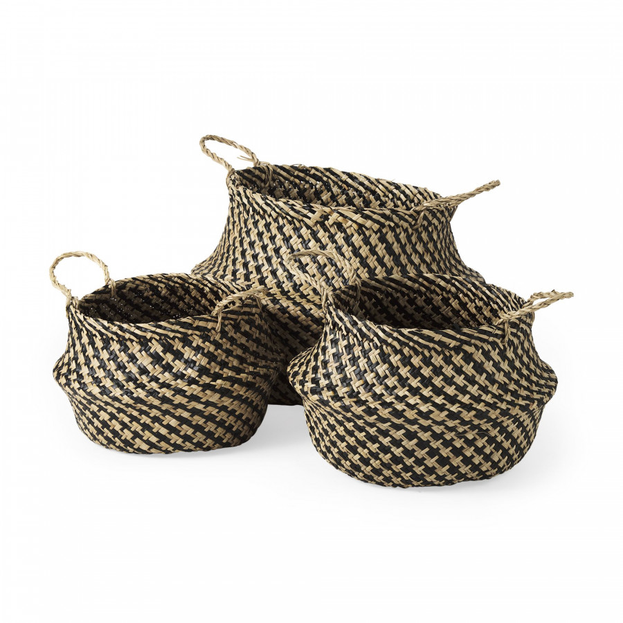 Mercana - Gaia Light and Dark Brown Cross Patterend Belly Seagrass Basket (Set of 3)