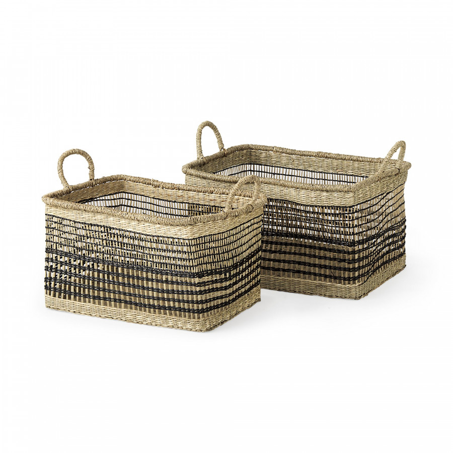 Mercana - Nia Light Brown Seagrass Rectangular Basket with Handles (Set of 2)