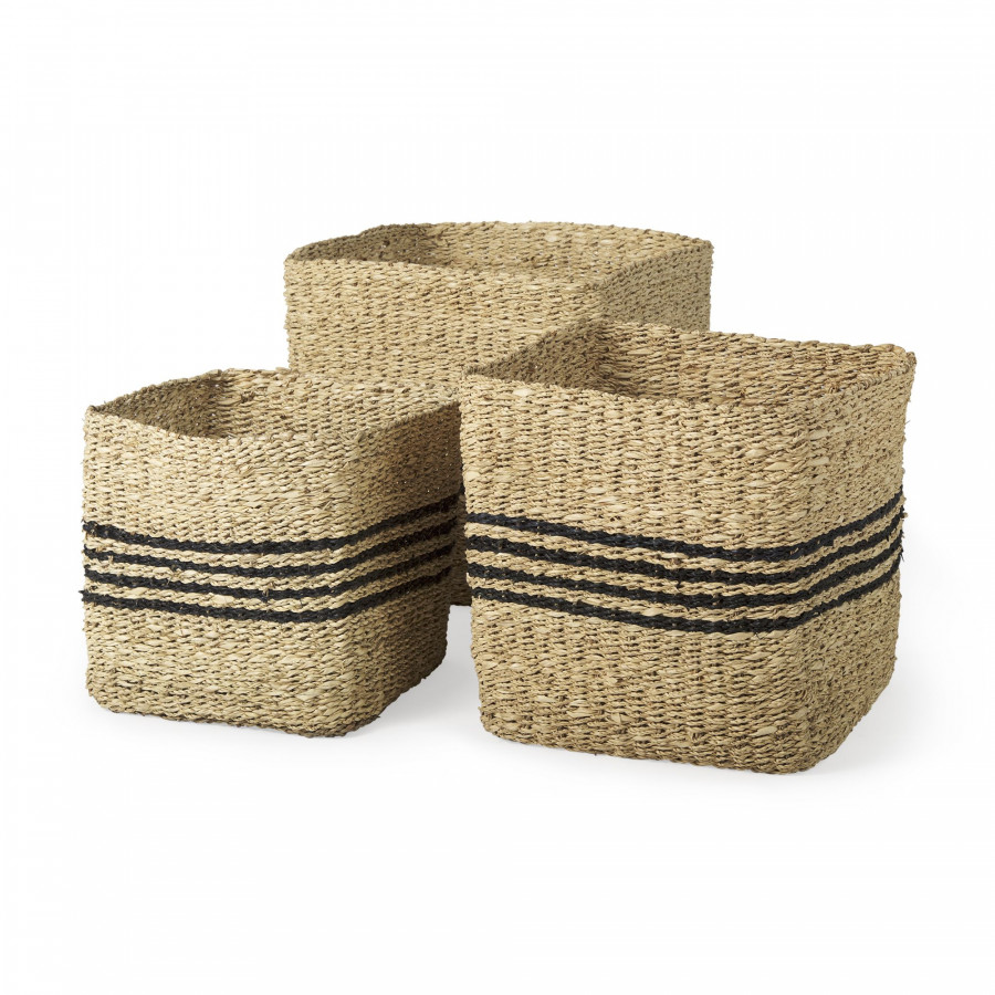 Mercana - Cullen Grey Twisted Seagrass Square Basket (Set of 3)