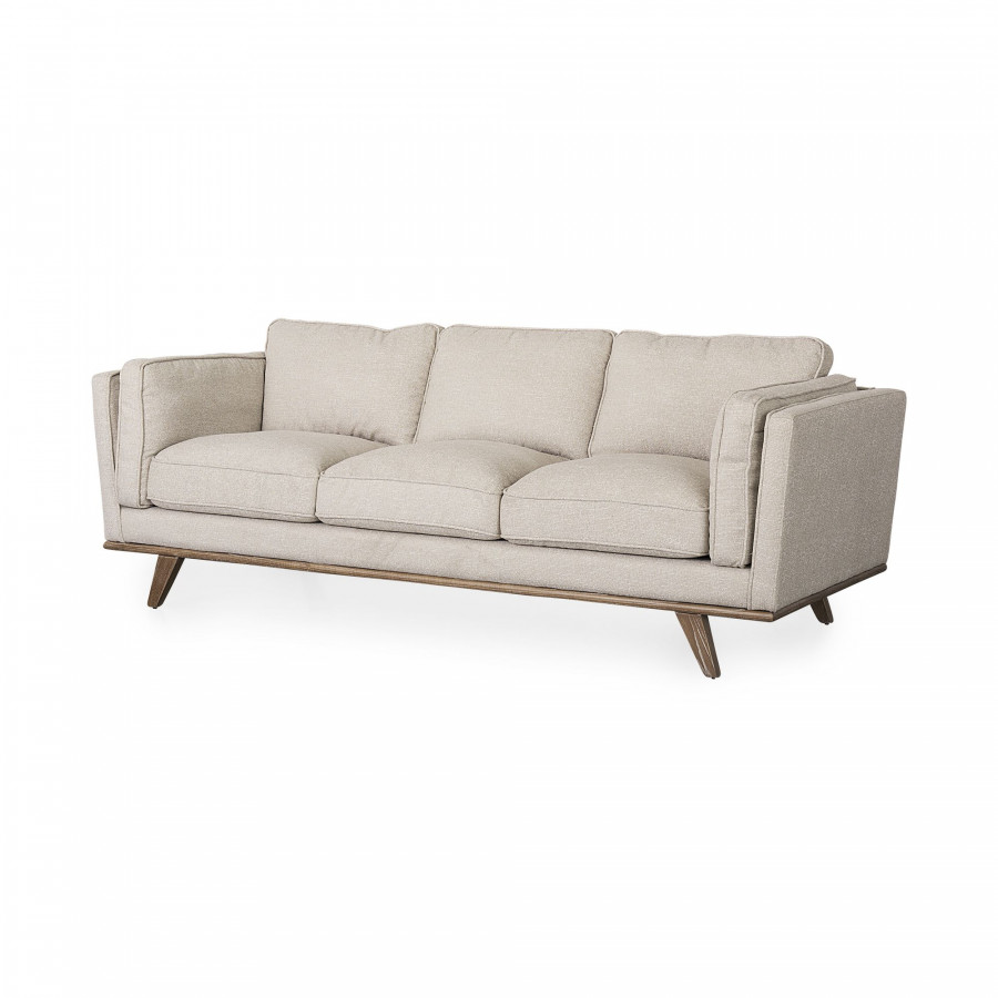 Mercana Brooks 3 Seater Sofa with Medium Brown Wooden Legs - Cream, Fabric