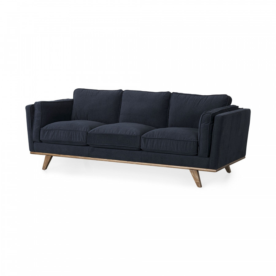 Mercana Brooks 3 Seater Sofa with Medium Brown Wooden Legs - Navy Blue, Fabric