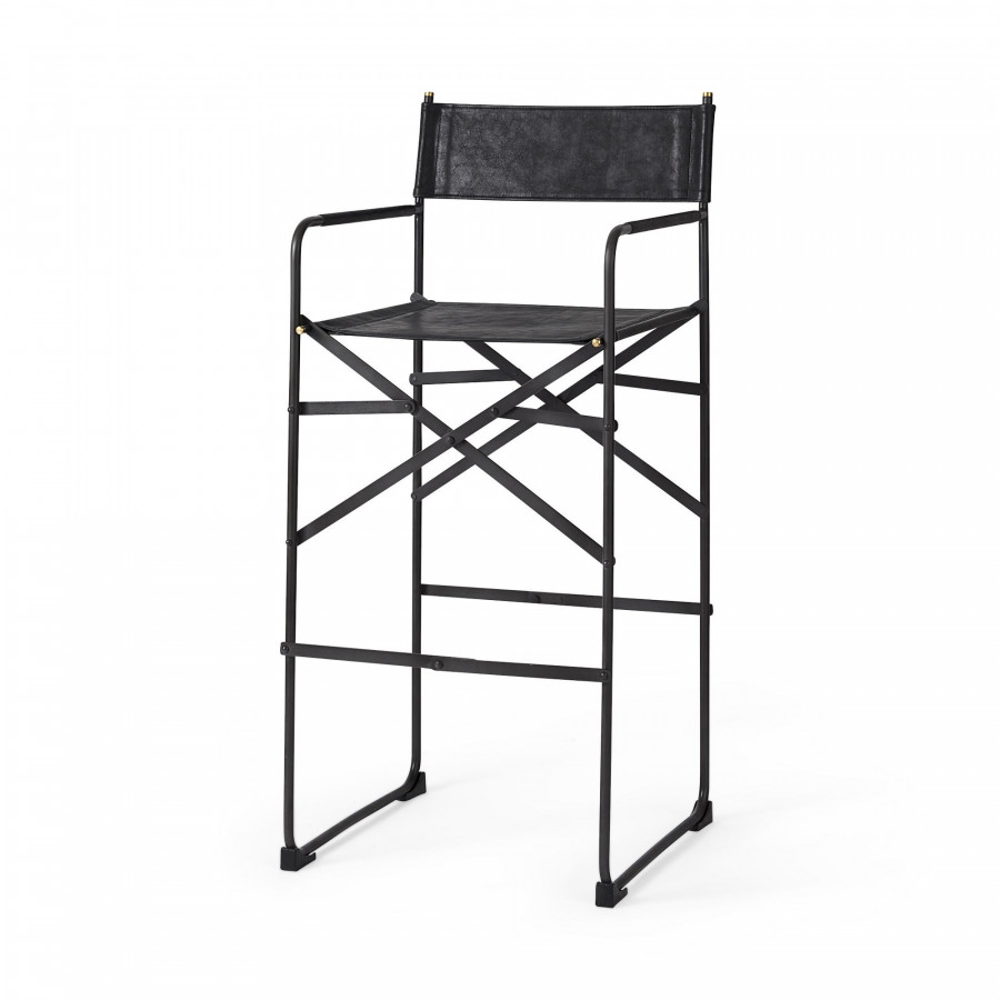 Mercana Direttore 44" Counter Stool with Black Iron Frame - Black