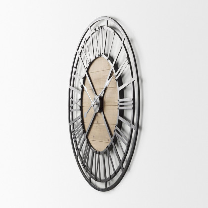Mercana Lewiston 42" Iron/Wood Round Wall Clock - Black/Brown