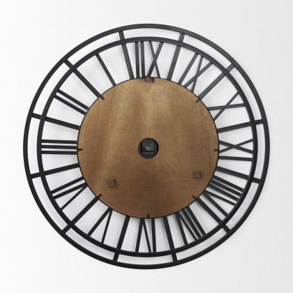 Mercana Lewiston 42" Iron/Wood Round Wall Clock - Black/Brown