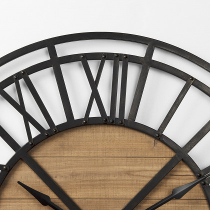 Mercana Lewiston 42" Iron/Wood Round Wall Clock - Black/Brown