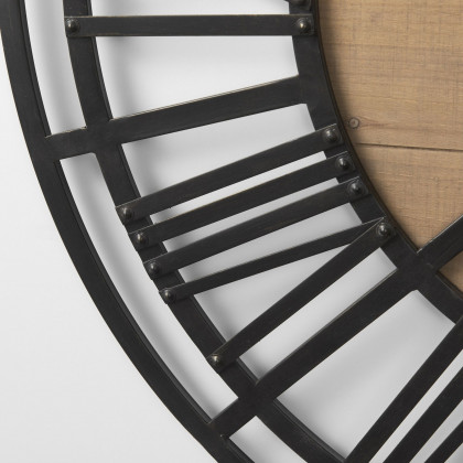 Mercana Lewiston 42" Iron/Wood Round Wall Clock - Black/Brown