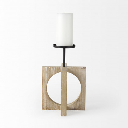 Mercana Cambie Light Brown Wood with Black Metal Large Candle Holder