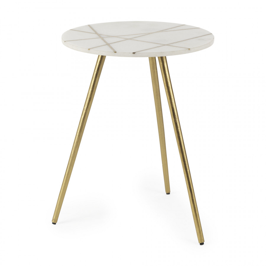 Mercana Vivienne Accent Table Series - White/Gold, H23"