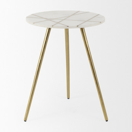 Mercana Vivienne Accent Table Series - White/Gold, H23"