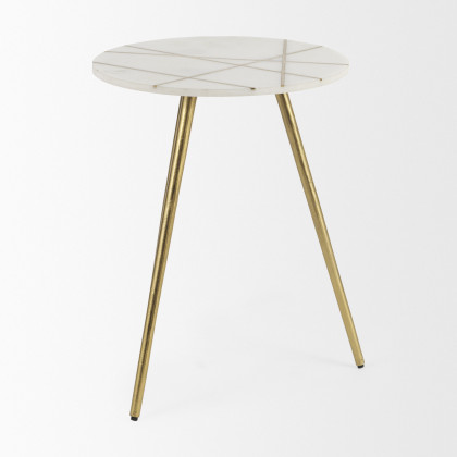 Mercana Vivienne Accent Table Series - White/Gold, H23"
