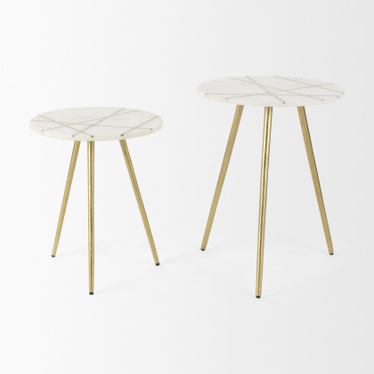 Mercana Vivienne Accent Table Series - White/Gold, H23"