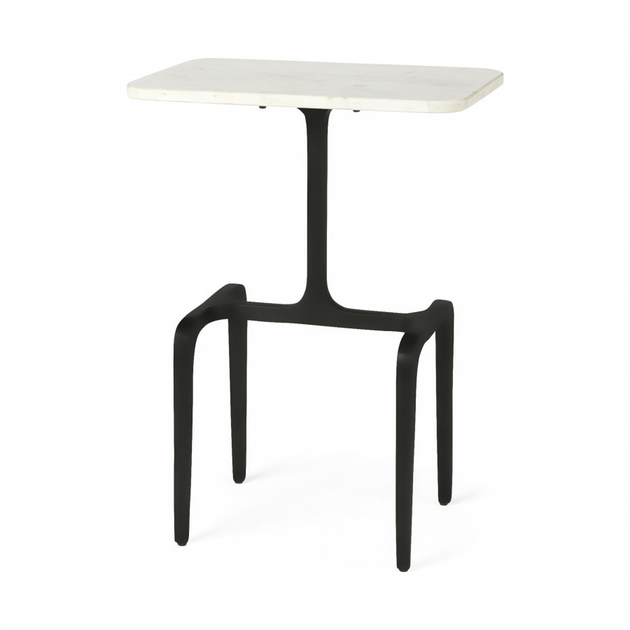 Mercana Preston Accent Table with Matte Black Iron Base - White/Black