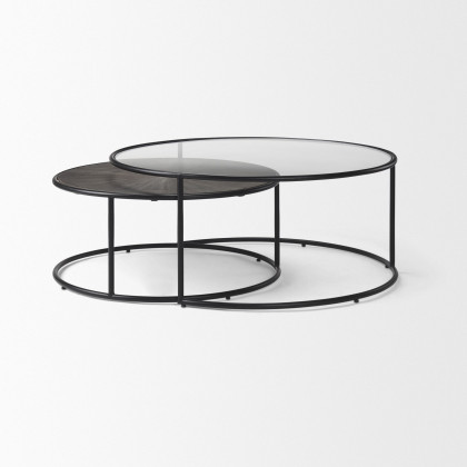 Mercana - Arlo Brown Wood and Glass with Black Metal Coffee Tables (Set of 2)