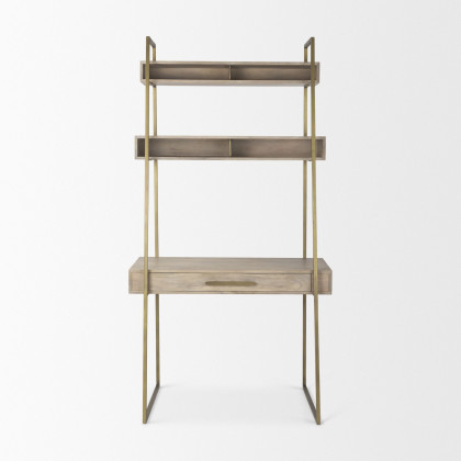 Mercana Cordell Desk with Gold Metal - Light Brown