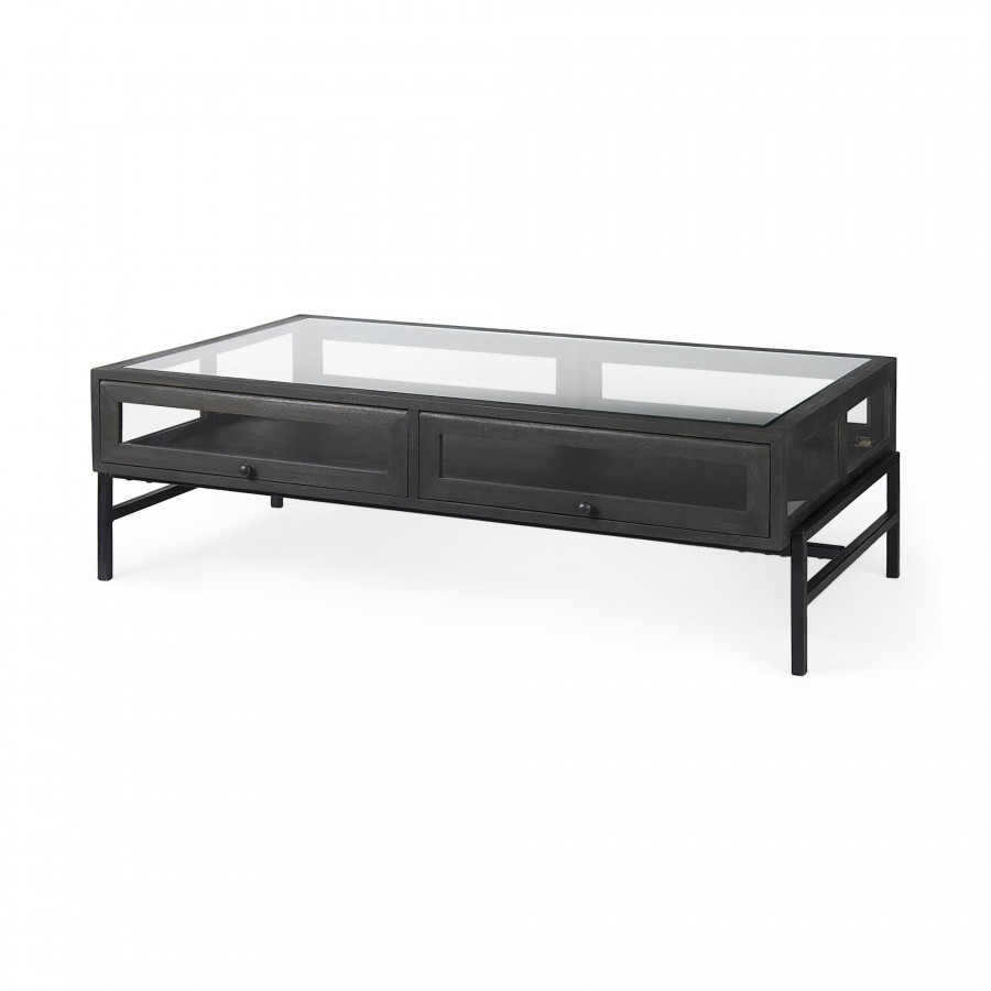 Mercana Arelius Rectangular Coffee Table with Black Metal Base - Black