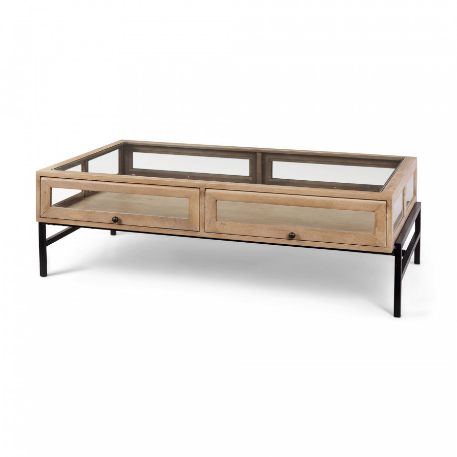 Mercana Arelius Rectangular Coffee Table with Black Metal Base - Light Brown