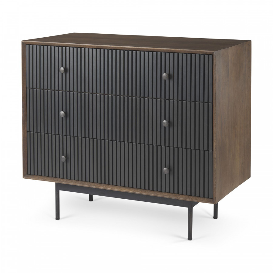 Mercana - Grace Medium Brown Wood with Black Metal Frame 3 Drawer Accent Cabinet