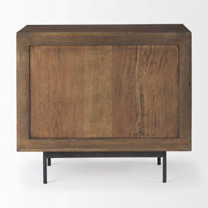 Mercana - Grace Medium Brown Wood with Black Metal Frame 3 Drawer Accent Cabinet