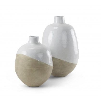 Mercana Amos Small Blocked Ceramic Floor Vase - White/Beige