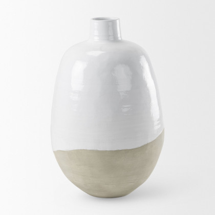 Mercana Amos Large Blocked Ceramic Floor Vase - White/Beige