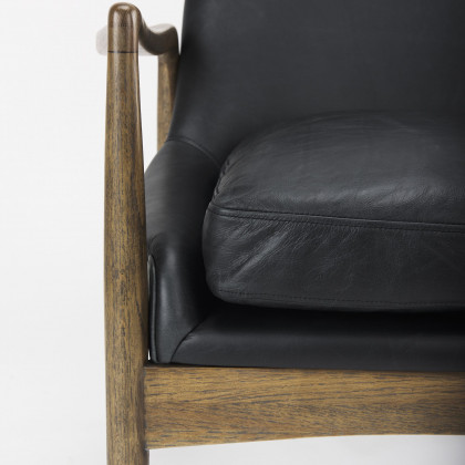 Mercana Westan Genuine Accent Chair with Medium Brown Wood Legs - Black, Leather