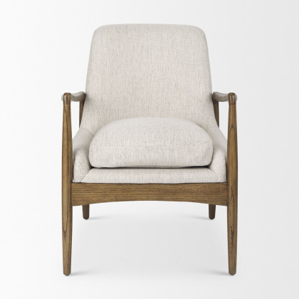 Mercana Westan Cream Fabric W/Medium Brown Wood Accent Chair - Cream, Fabric