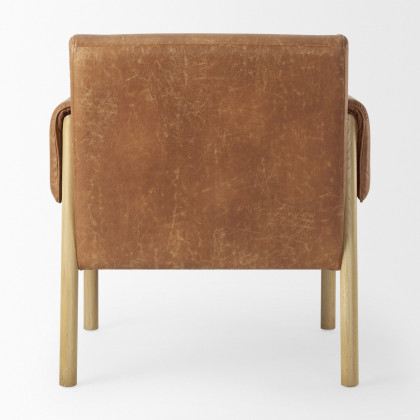 Mercana Ashton Accent Chair with Light Wood Legs - Brown, Faux Leather